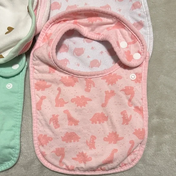 Assorted Baby Bib (8) & Cloths Set (5) - Pink, Gray, Green - Picture 2 of 6